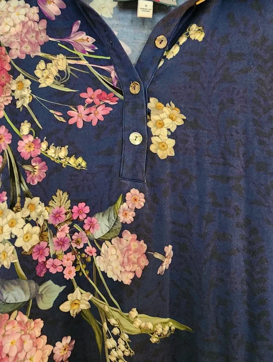 Johnny Was Willowa Polo Tunic Dress Floral Blue Pink Size S resort Travel Beach - Picture 7 of 11